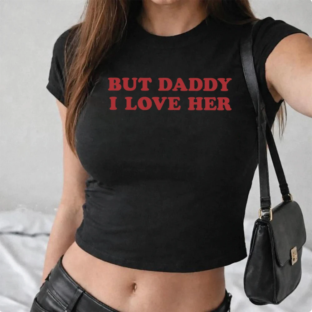 But Daddy I Love Her Lesbian Crop Top Gay Pride Shirt Sapphic Femme Lesbian Tee WLW Pride Cropped Top Women Fitted Crop Tops