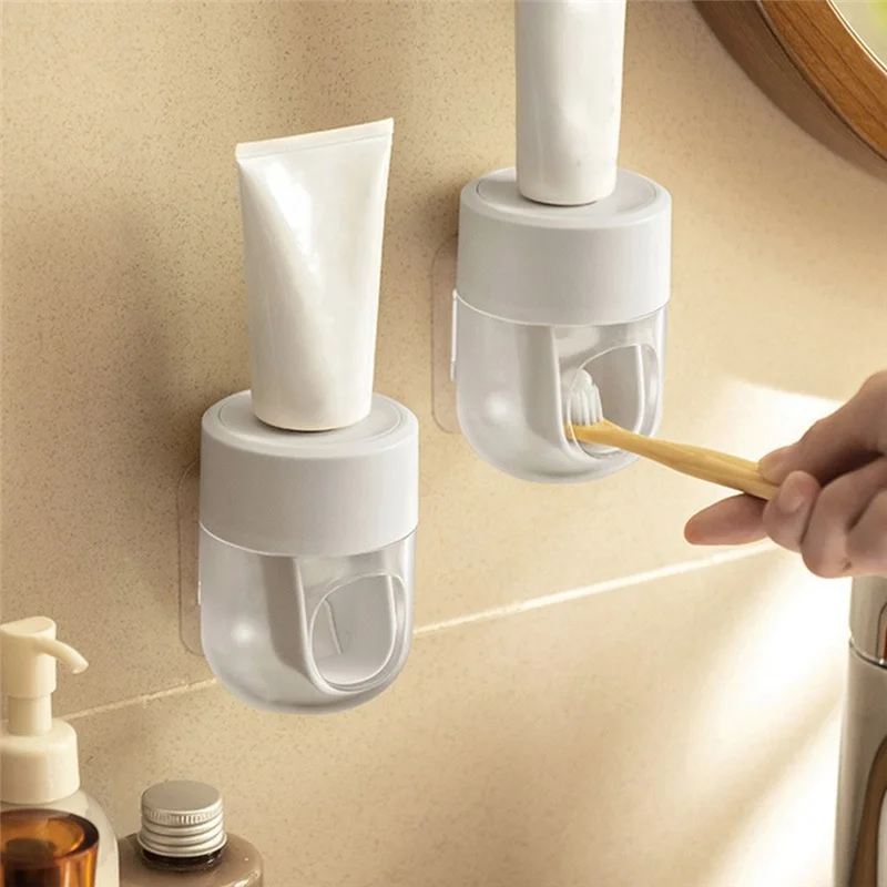 A03I-Toothpaste Dispenser Wall Mounted Automatic Toothpaste Squeezer Dust-Proof Toothbrush Holder Bathroom Accessories Parts Set