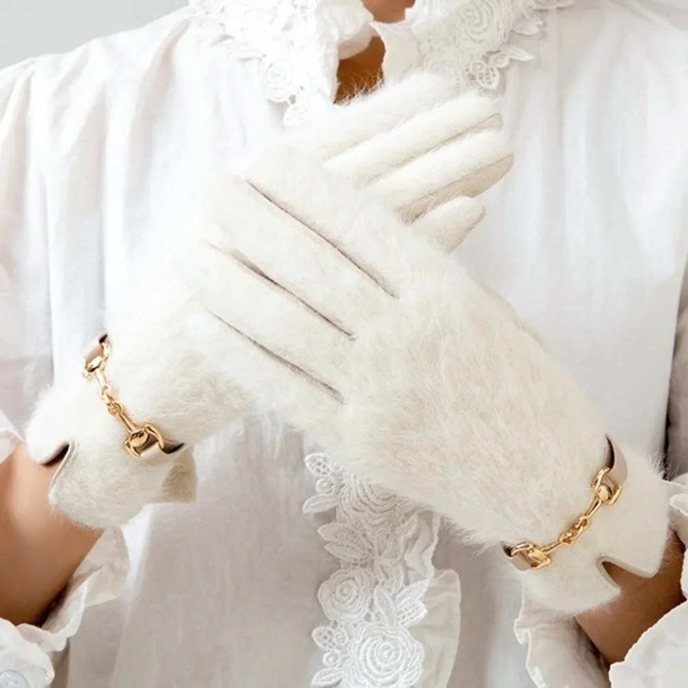 Fashion Rabbit Fur Winter Warm Gloves Cold-Proof Thickened Windproof Gloves Solid Color Riding Gloves Outdoor Sports Activities