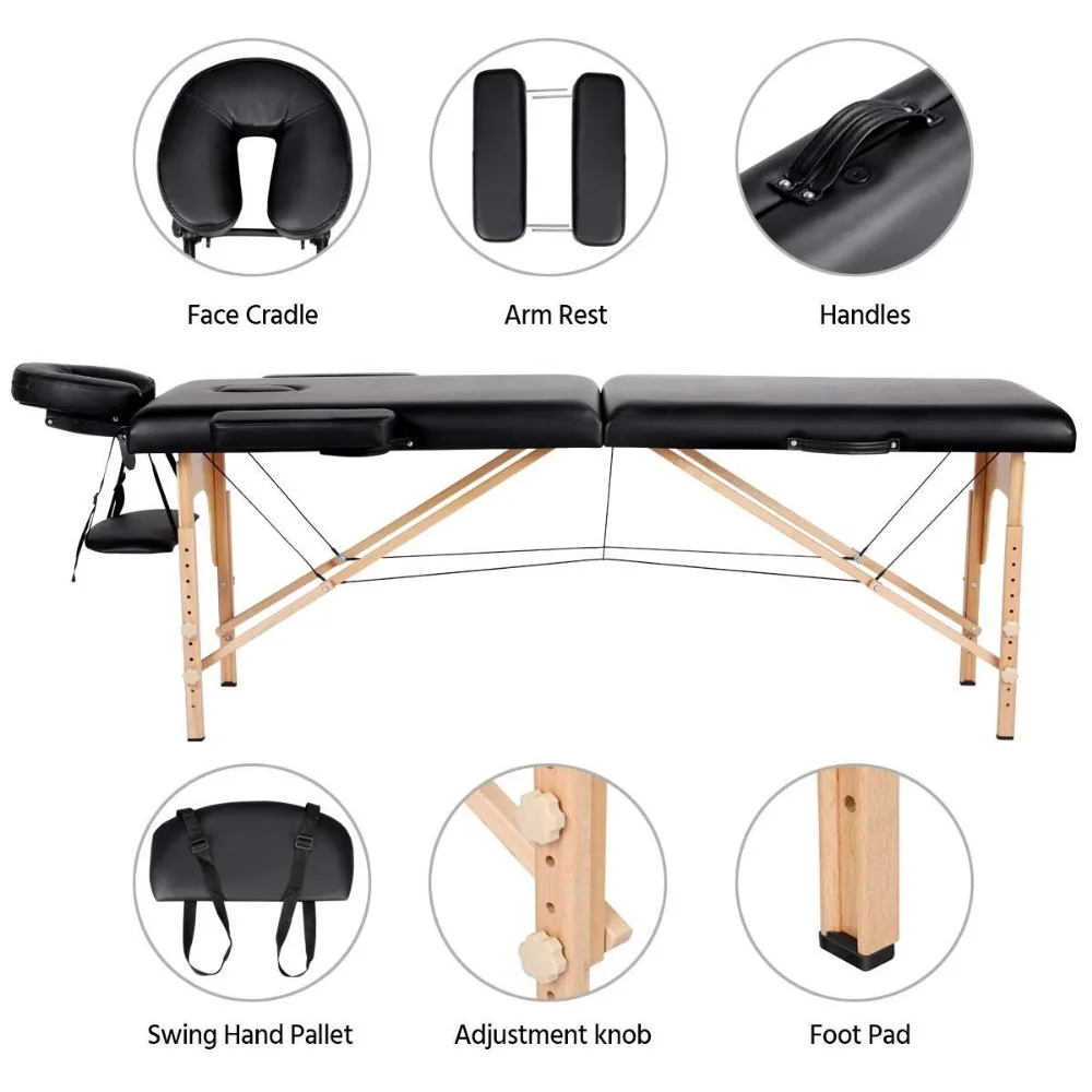 Yaheetech-Lit de spa portable, lit de massage, tables de spa pliables, réglable, 2 possède avec sac non tissé, 24 pouces, noir