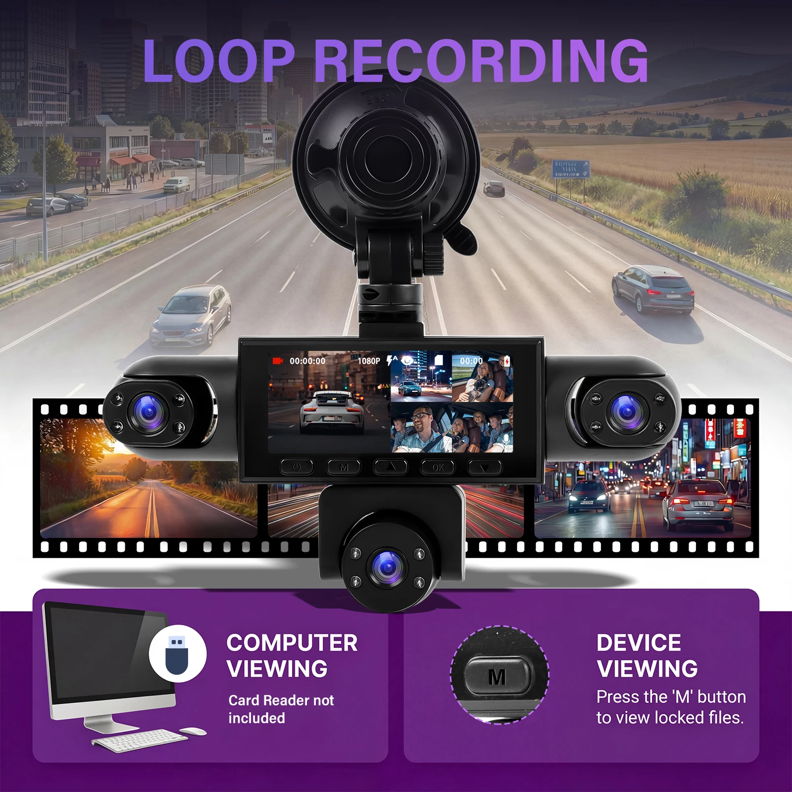 Dashcam Podofo à 5 caméras avec écran 3,16 pouces