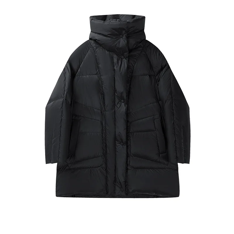 90%ホワイトダックダウン スノーパーカー ミドル丈 ビッグカラー ダウンコート ジャケット レディース 冬 2025 厚手 パファージャケット