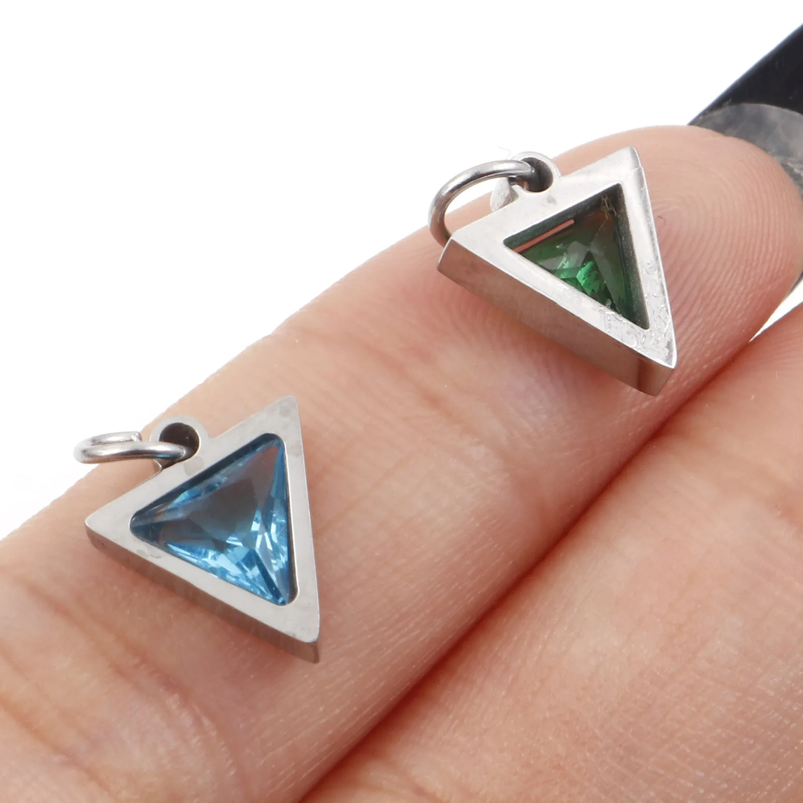 1PC Colorful Triangle Crystal Zircon Charms Stainless Steel Pendants For Diy Necklace Bracelet Jewelry Making Supplies 14x10mm