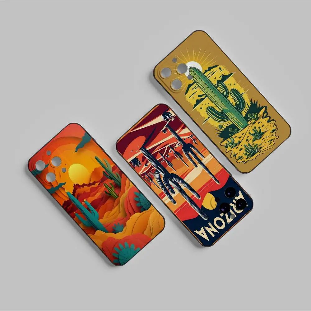 

Desert And Cacti Art Phone Case For IPhone 16 16e Plus Pro MAX15 14 13 12 11 Xr 7 8 6 Se XSmax Soft Black Case