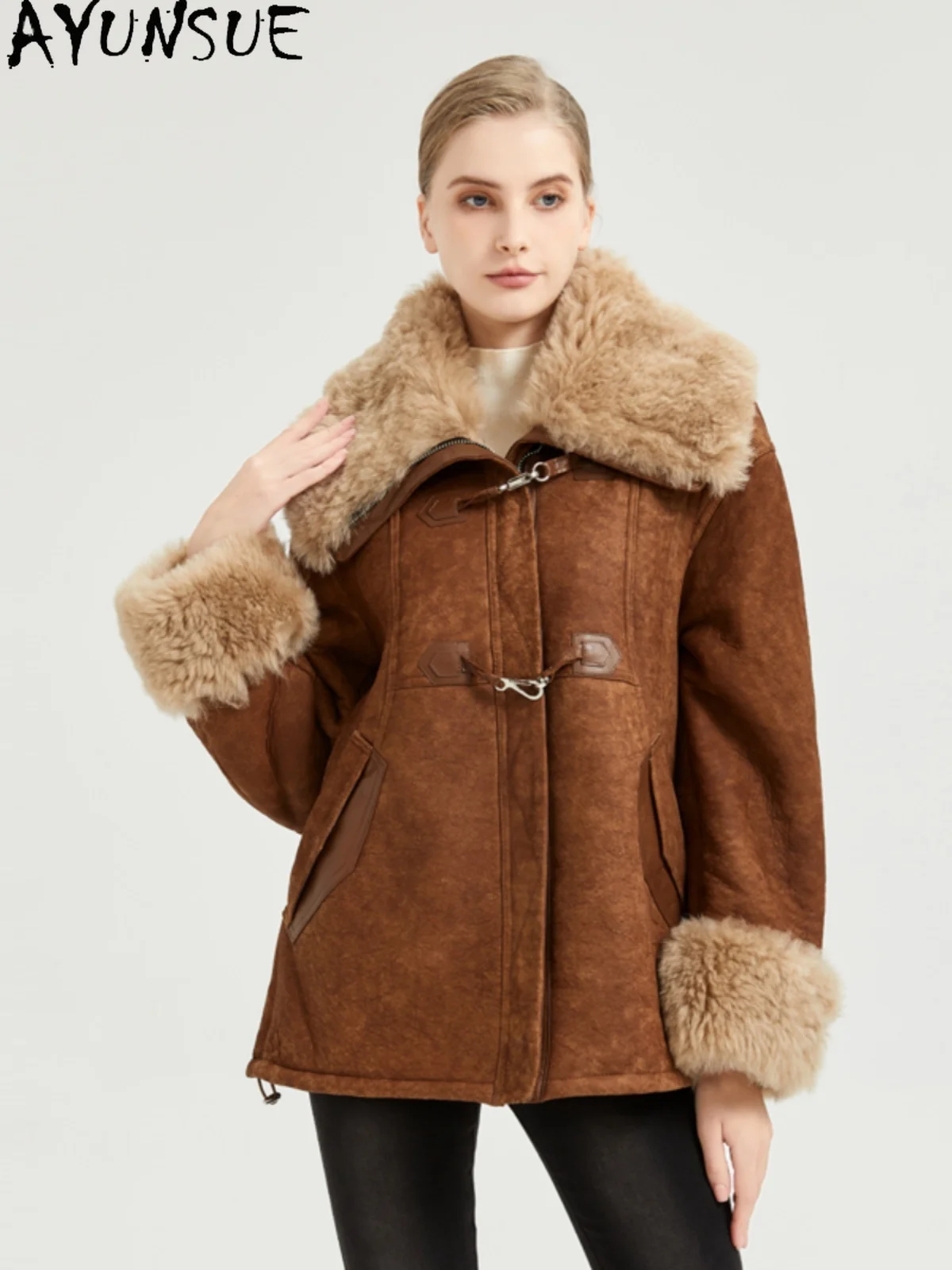 AYUNSUE 2025 veste en peau de mouton femme 100% veste en cuir de fourrure d'agneau naturelle pour femmes vêtements veste de fourrure de haute qualité Abrigo Mujer