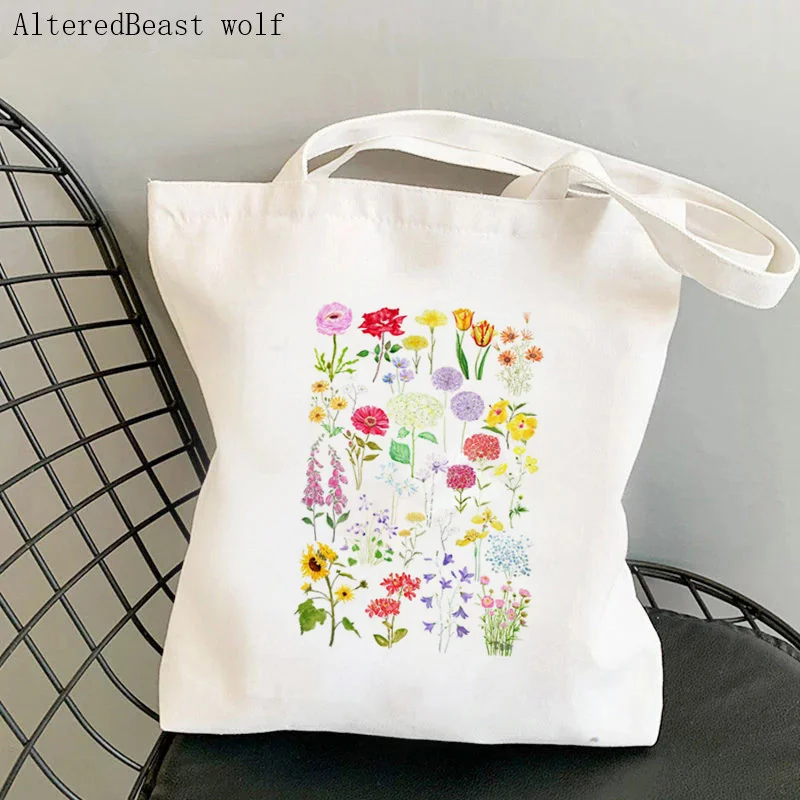 Tote Shoulder Lady Bag Women Shopper bag Blue Forget Me Not Blooms Cosmos Flowers Bag Harajuku Shopping Canvas Bag girl handbag