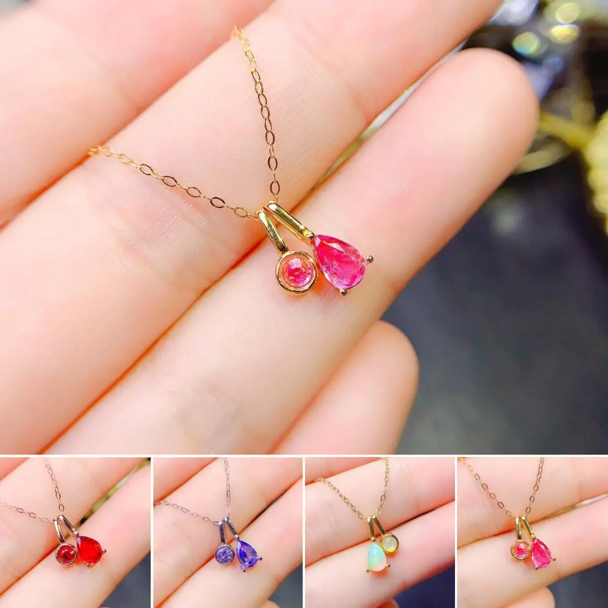 

FS 4*6 Natural Sapphire/Tanzanite/Opal S925 Pure Silver Two Pendant Necklace Fine Fashion Wedding Jewelry for Women MeiBaPJ