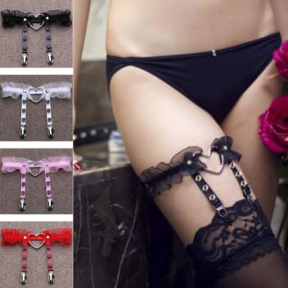 

European And American Sexy Peach Heart Garter Belt Nightclub Bar Hot Leather Rivet Leg Clip Garter Belt 4pcs/lot