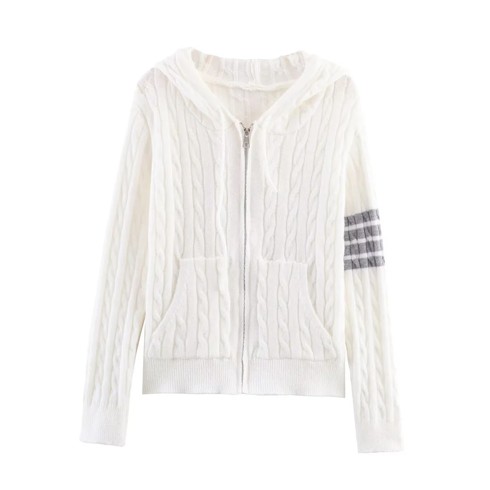 معطف بقلنسوة محبوك للنساء من euramerican جديد متعدد الاستخدامات بألوان متباينة ملفوفة من العجين المقلي #2