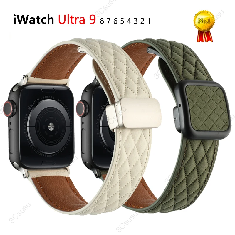 

Magnetic Buckle Genuine Leather Strap for Apple Watch Ultra 9 8 7 Band Bracelet for IWatch Series 49mm 45mm 41mm 44mm 40mm 42mm