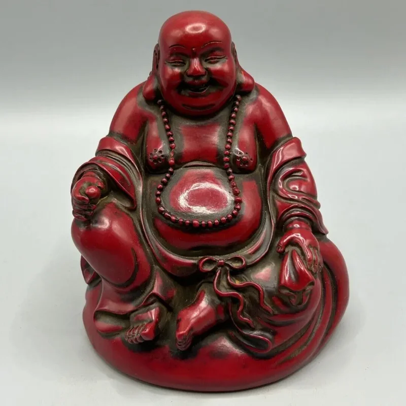 

Hand-Carved Chinese Natural Red Coral Sitting Maitreya Buddha Statue