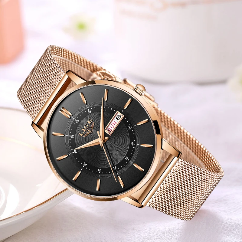 LIGE Luxury Ladies Watch Women Dress Waterproof Rose GoldSteel Strap Women Wrist Watches  Bracelet Clocks Relogio Feminino