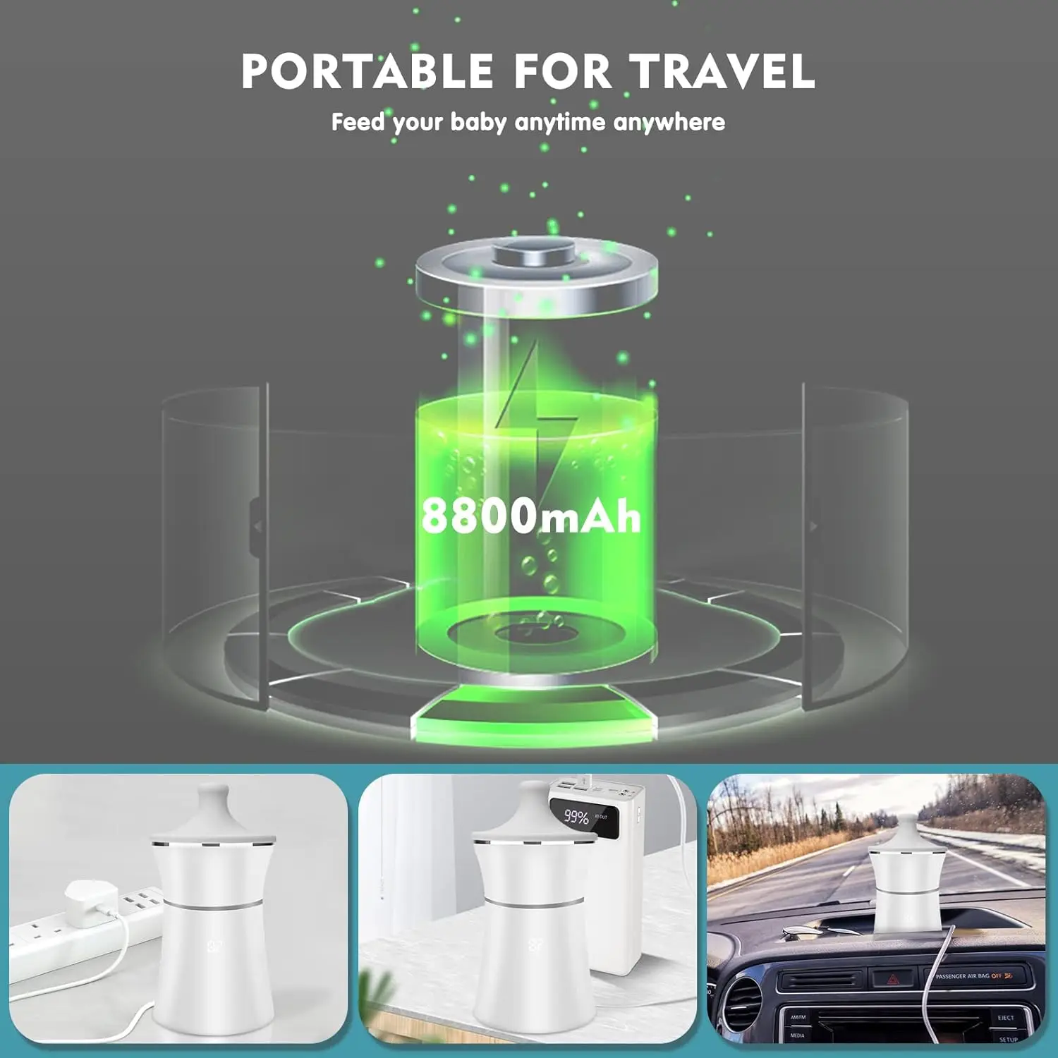 Scaldabiberon portatile USB ricaricabile 4 livelli di temperatura regolabile Riscaldamento rapido del latte dell'acqua Scaldabiberon da viaggio