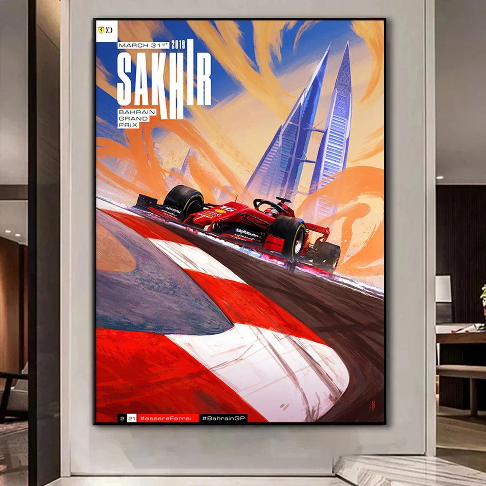 Bahrain Grand Prix 2019 Poster, Modern Wall Art, Canvas Painting Print, Pop Motorsport Picture, Living Room Home Decor Cuadros