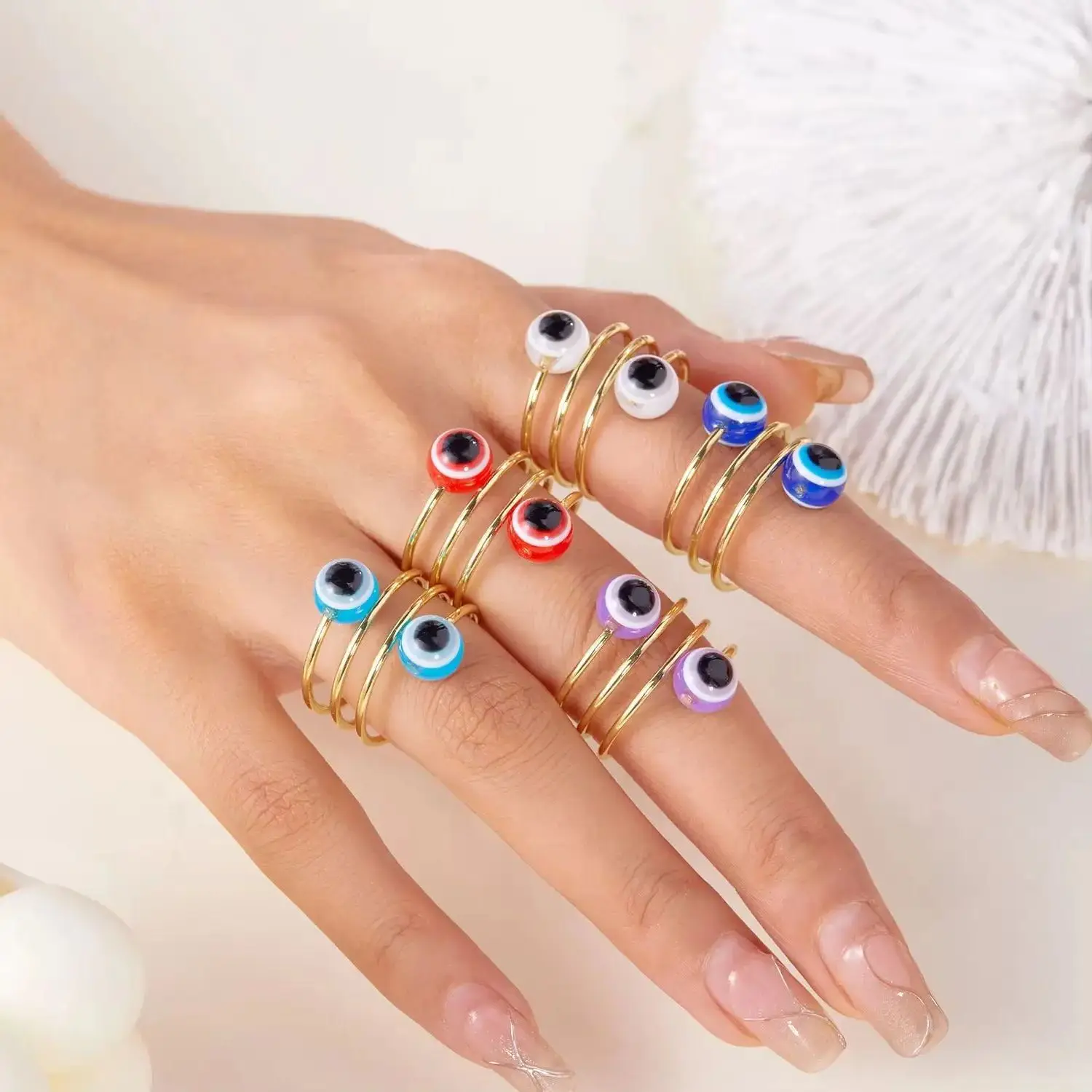 Anillo abierto de ojo malvado turco de la suerte tamaño 7 para mujer, anillo de aleación de ojo malvado de resina colorida, joyería de protección espiritual, regalo de buena suerte