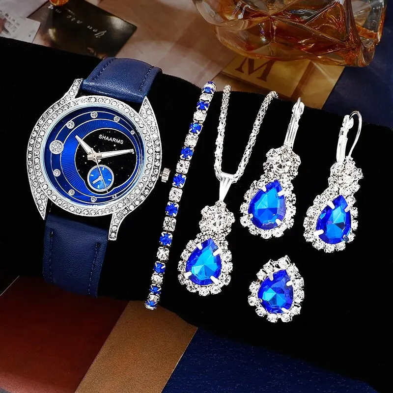 6PCS Set Luxury Womens Fashion Quartz Watches For Women Magnetic Watch Ladies Sports Dress Blue Wrist Watch Clock Relogio