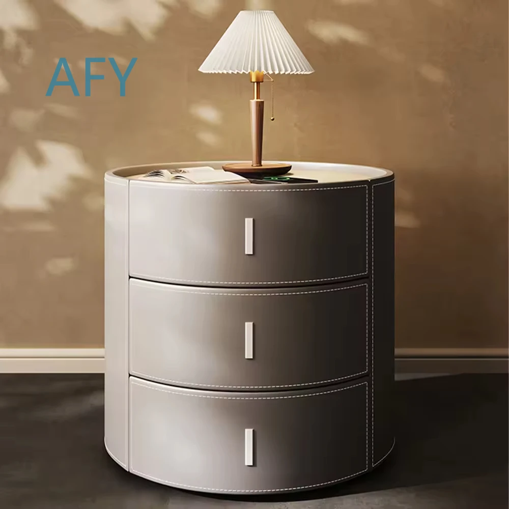 Leather 3-Drawer Bedside Table for Bedroom Living Room Office Side Table Eco Friendly Durable Luxury Nightstand Small Space