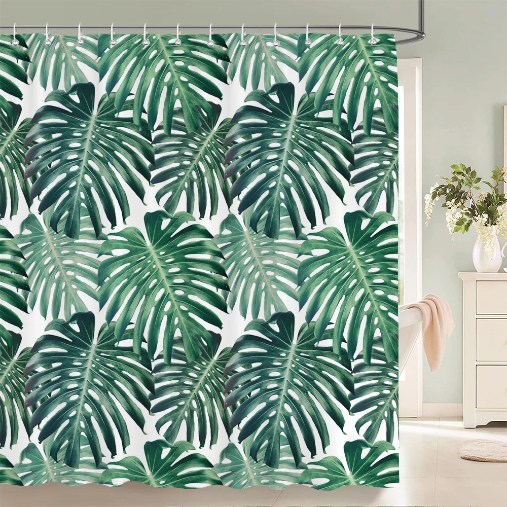 

High Quality Leaves Fabric Shower Curtain Waterproof Plant Flower leaf Bath Curtains for Bathroom Decorate with Hooks