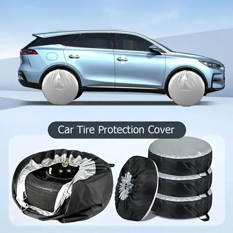 Silvery-Coated Adjustable Tire Cover Suitable for most tire models, protects and stores tires to prevent aging