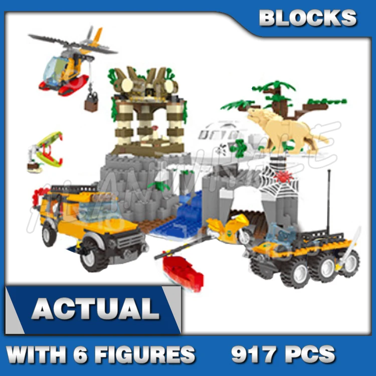 917pcs City Jungle Exploration Site Plane Temple Heavy Observation Truck Kayak 10712 Building Block Toys Compatible With Model