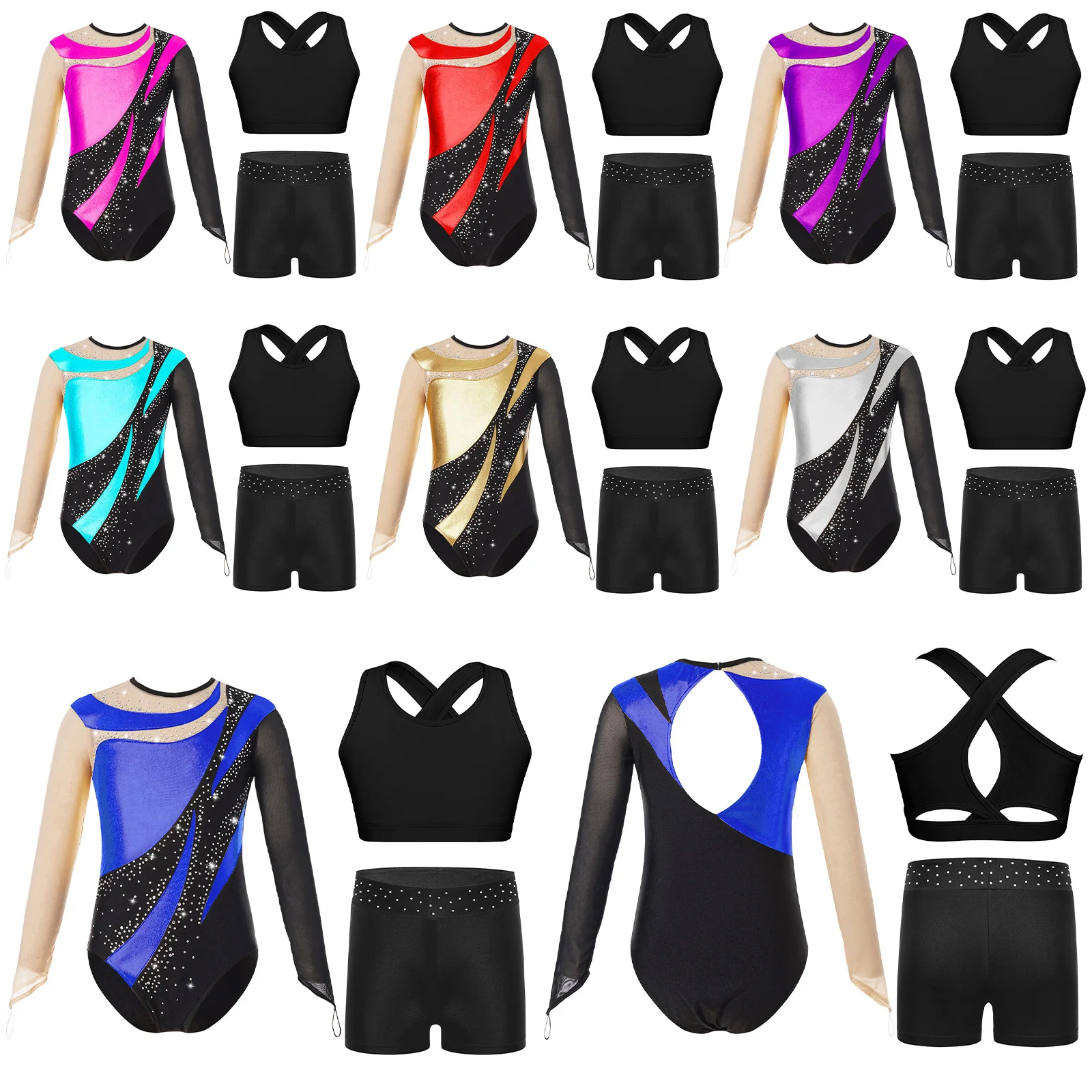 Crianças meninas conjuntos de balé esportes treino ginásio treino collant e shorts roupas ginástica crianças dança esportes patinação no gelo terno