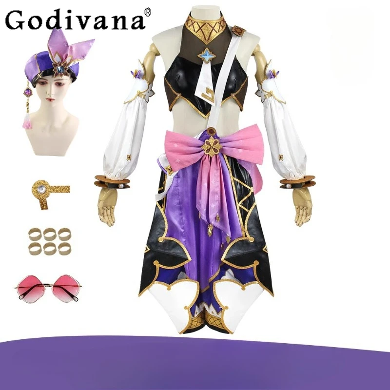 Impact Cosplay Costume for Women Halloween Anime Wig Hat Full Sets Girls Stage Party Top and Shorts Outfits Cos Costume