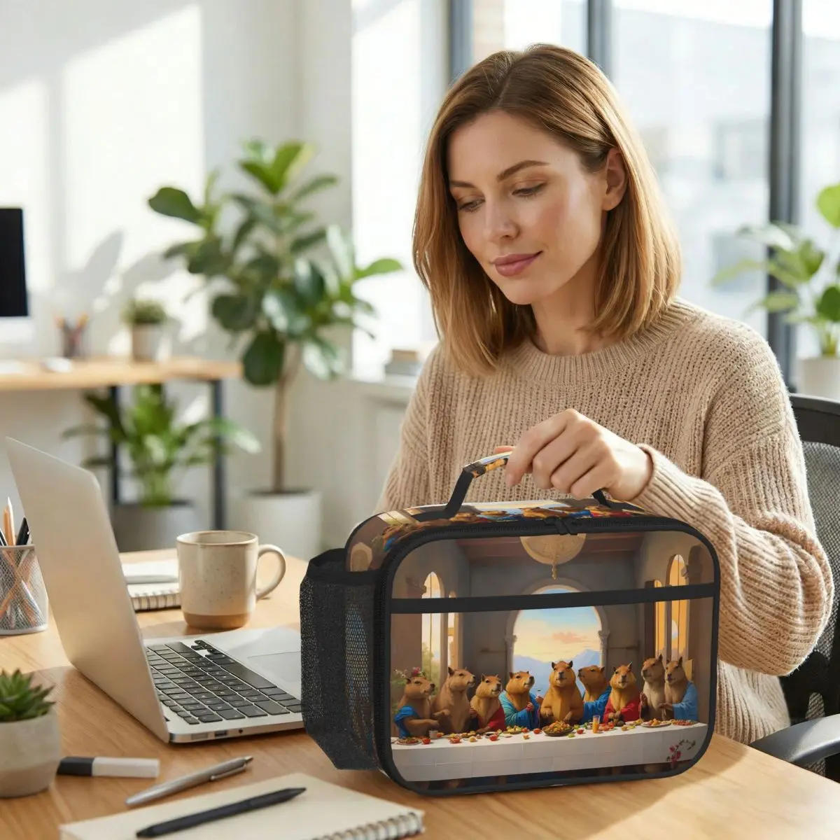 Capybara Animal Pattern Insulated Lunch Bag for Kids School Cooler Thermal Food Box Tote Portable Lunch Boxes Container