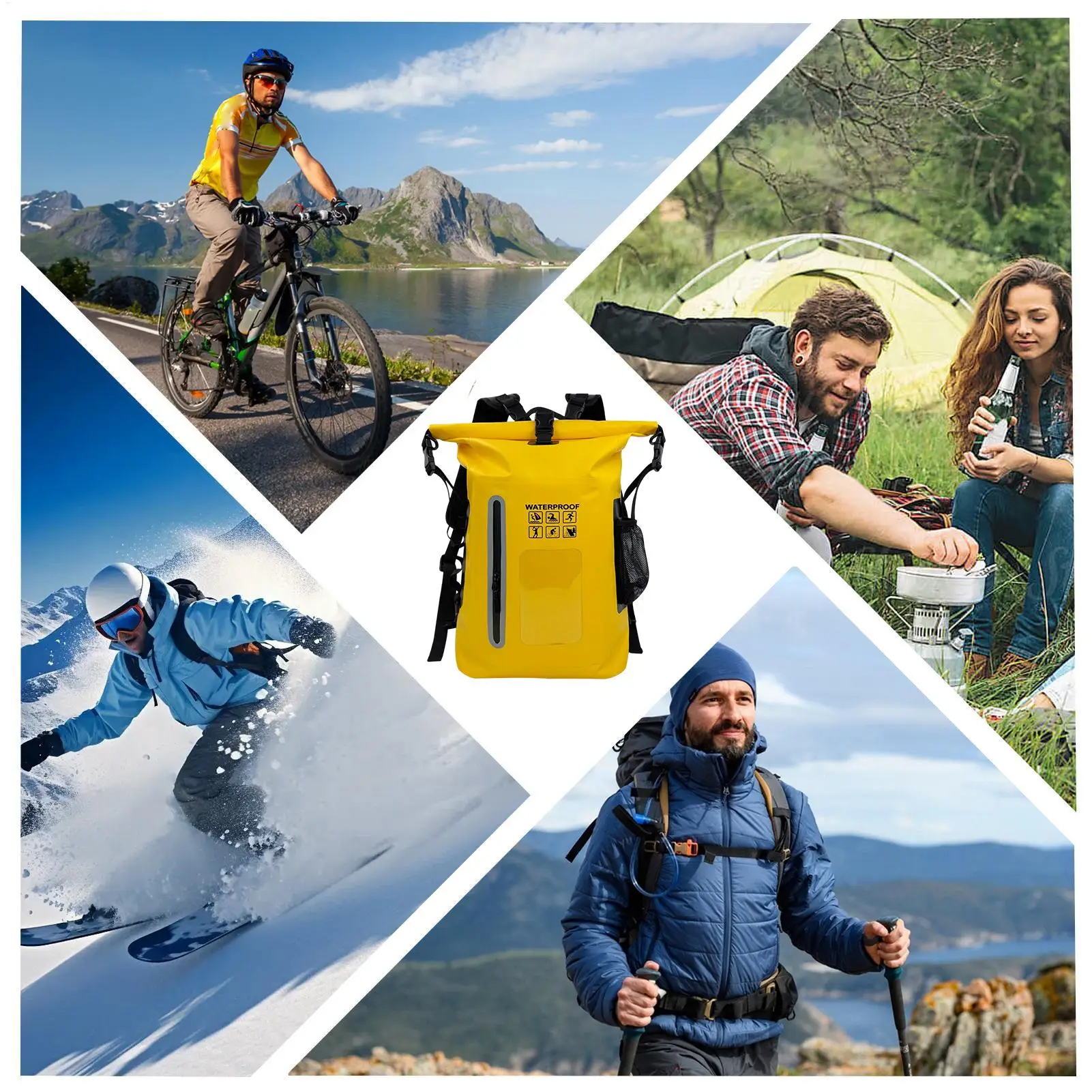 Wasserdichter Trockensack-Rucksack mit großem Fassungsvermögen, Roll-Top, leichter, wasserdichter PVC-Tagesrucksack für Männer und Frauen, zum Rafting und Kajakfahren – Detail 6