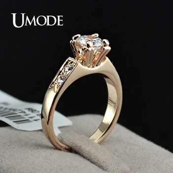 UMODE 상위 판매 고품질 스파클링 로즈 골드 컬러 0.5ct CZ Aneis Feminino 4 프롱 결혼 반지 JR0006A 