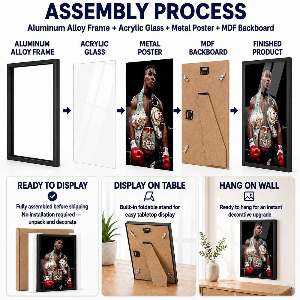 Mike Tyson Metal Poster With Aluminum Alloy Frame Personalized Photo Dramatic Victory Style Wall Art For Office Fight Fan Gift