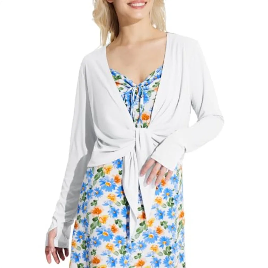 

Women's 2025 UPF 50+ Cropped Cover Up Cardigan Tie Front Lightweight Summer Sun Wrap SPF Shirts Beach Outdoor