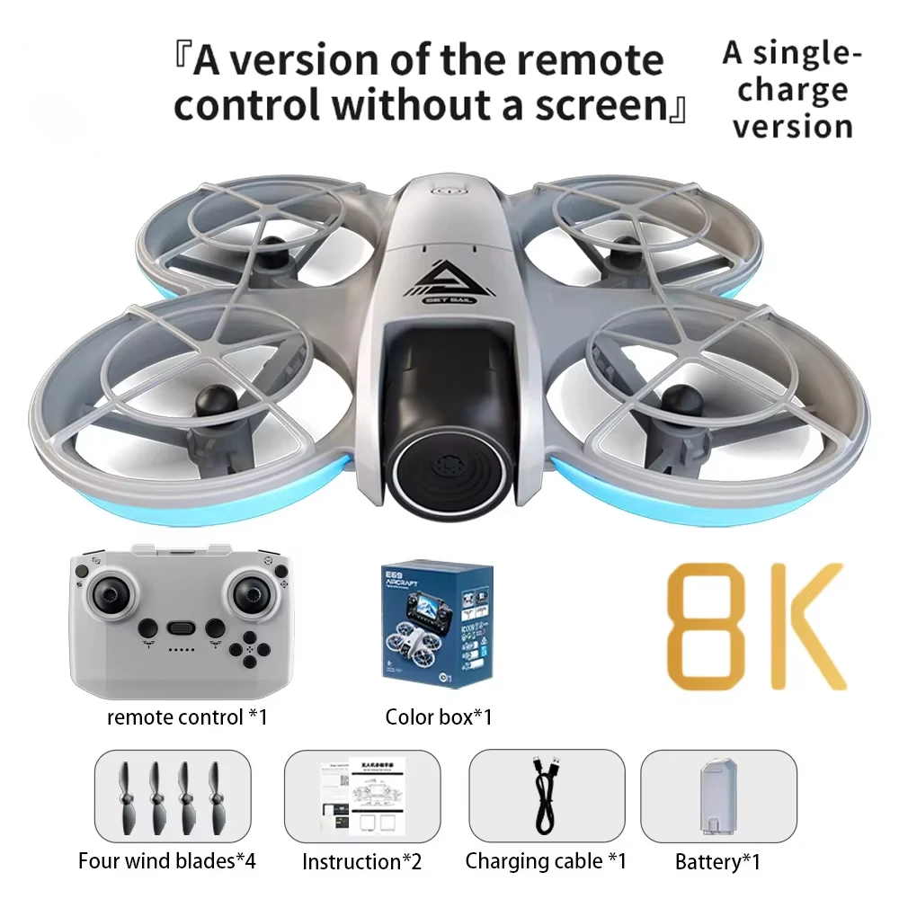 Lenovo E69 Drone HD Dual 8K Camera Optische Flow Vliegtuig Schermbediening Luchtfotografie Borstelloze Camera Afstandsbediening Vliegtuig