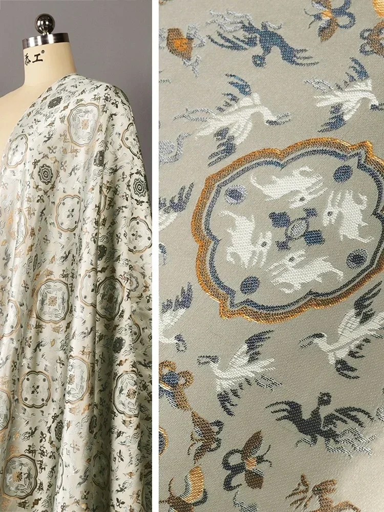 

Тканая парчовая ткань, голубая имитация шелка, ткань Cheongsam с длинными рукавами, одежда для шитья по метрам, материал «сделай сам»