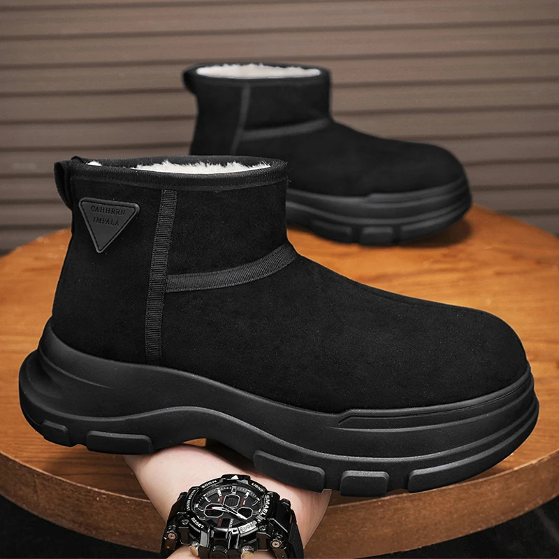 Solid Colour Men's Casual Shoes 2025 Autumn New High Top Leather Sneakers Male Fashion Anti Slip Work Wear Light Footwear Cotton