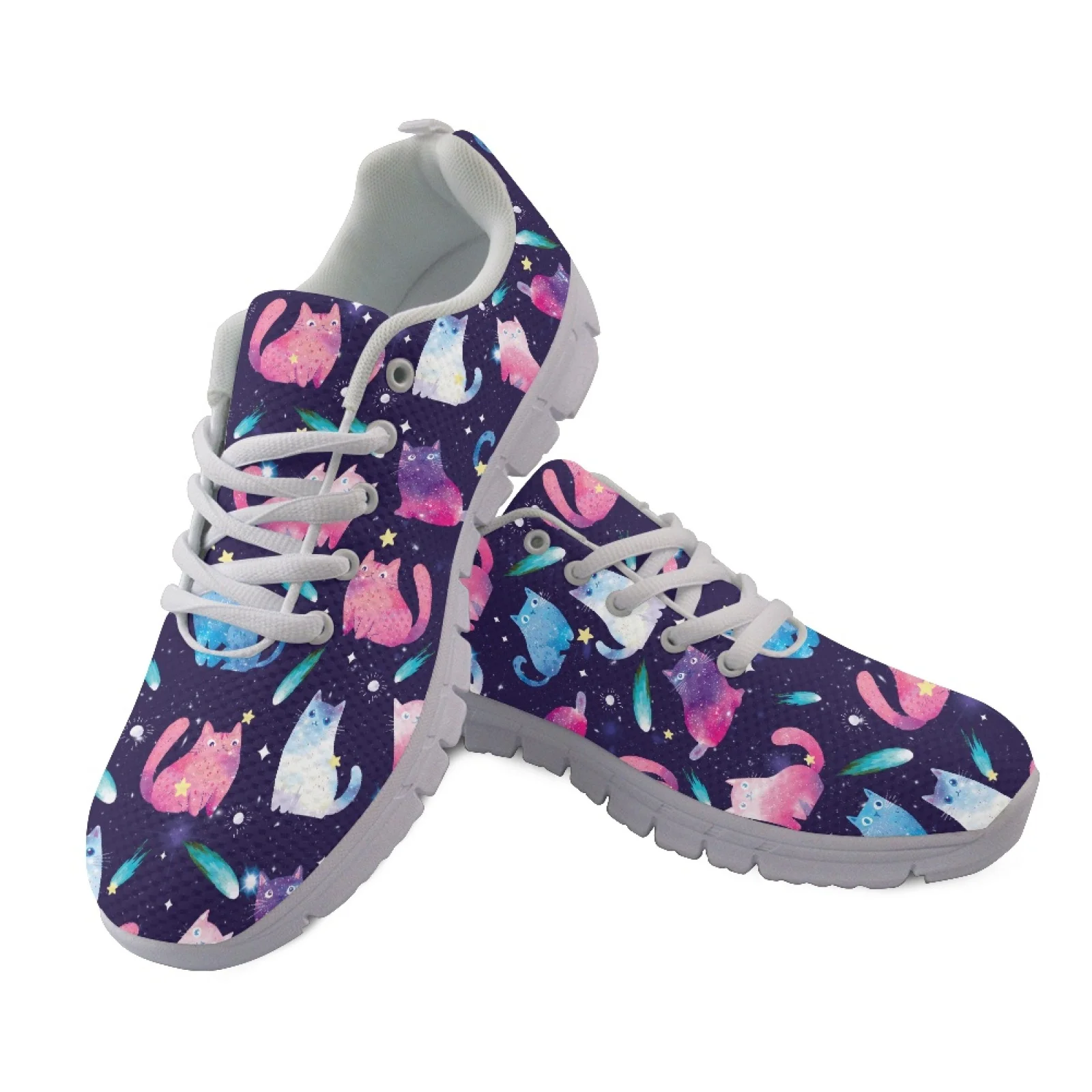 Coloranimal Lace Up Non-slip Sole Athletic Sneaker for Women Women's Walking Shoes for Outdoor Galaxy Cat Art