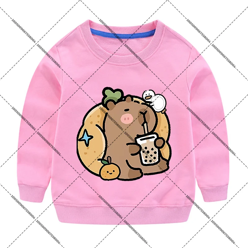 Capybaras 다채로운 운동복 코튼 후드 티 풀오버 긴 소매 만화 그림 티셔츠 어린이 내구성이 퇴색하지 않음 귀여운 옷
