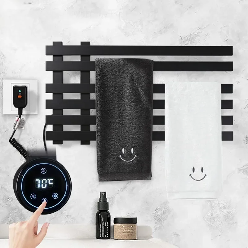 

Black/White/Gray Electric Heating Towel Rack Heat Dry Bathroom Towel, Wall Mounted Electric Towel Rack Touch Display