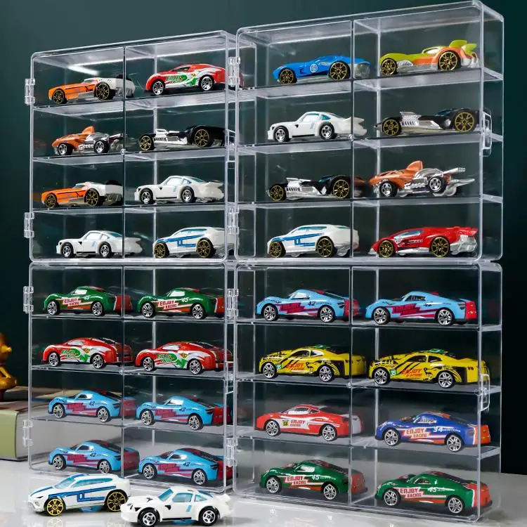 

PVC Hot Wheel Car Storage Box for Diecast 1:64 Voiture Display Box Matchbox Dustproof Educational Juguetes Boy Toy Birthday Gift