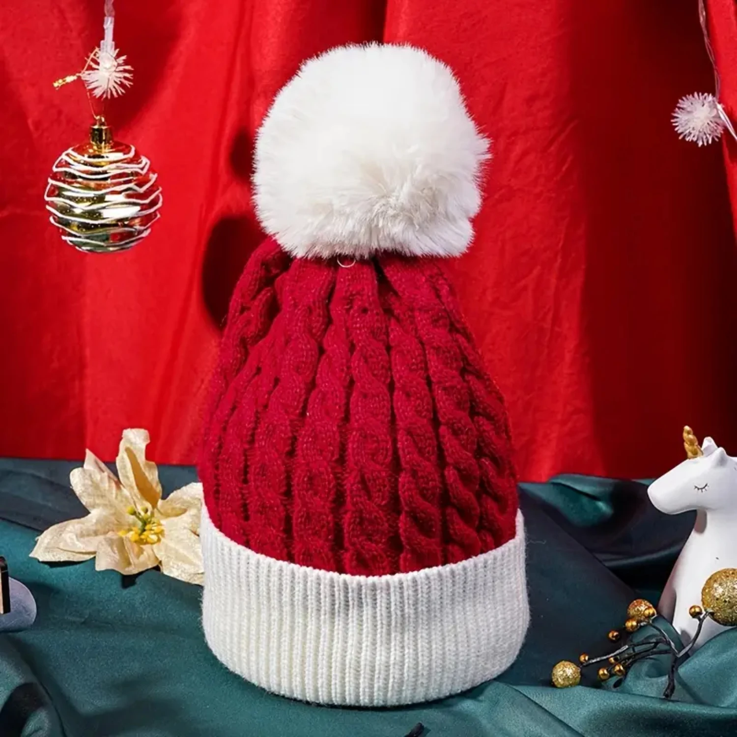 Christmas Knitted Hat For Kids Xmas Beanie With Pompom Winter Crochet Hat Holiday Hat