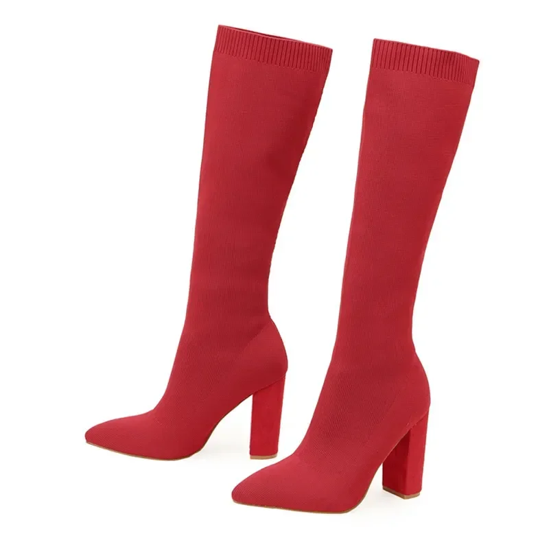 Stivali Donna Piattaforma 10,5 cm Tacchi alti Stivali elasticizzati al ginocchio Stivali Lady Stripper Stivali da neve invernali Tacchi alti Stivaletti lavorati a maglia Scarpe