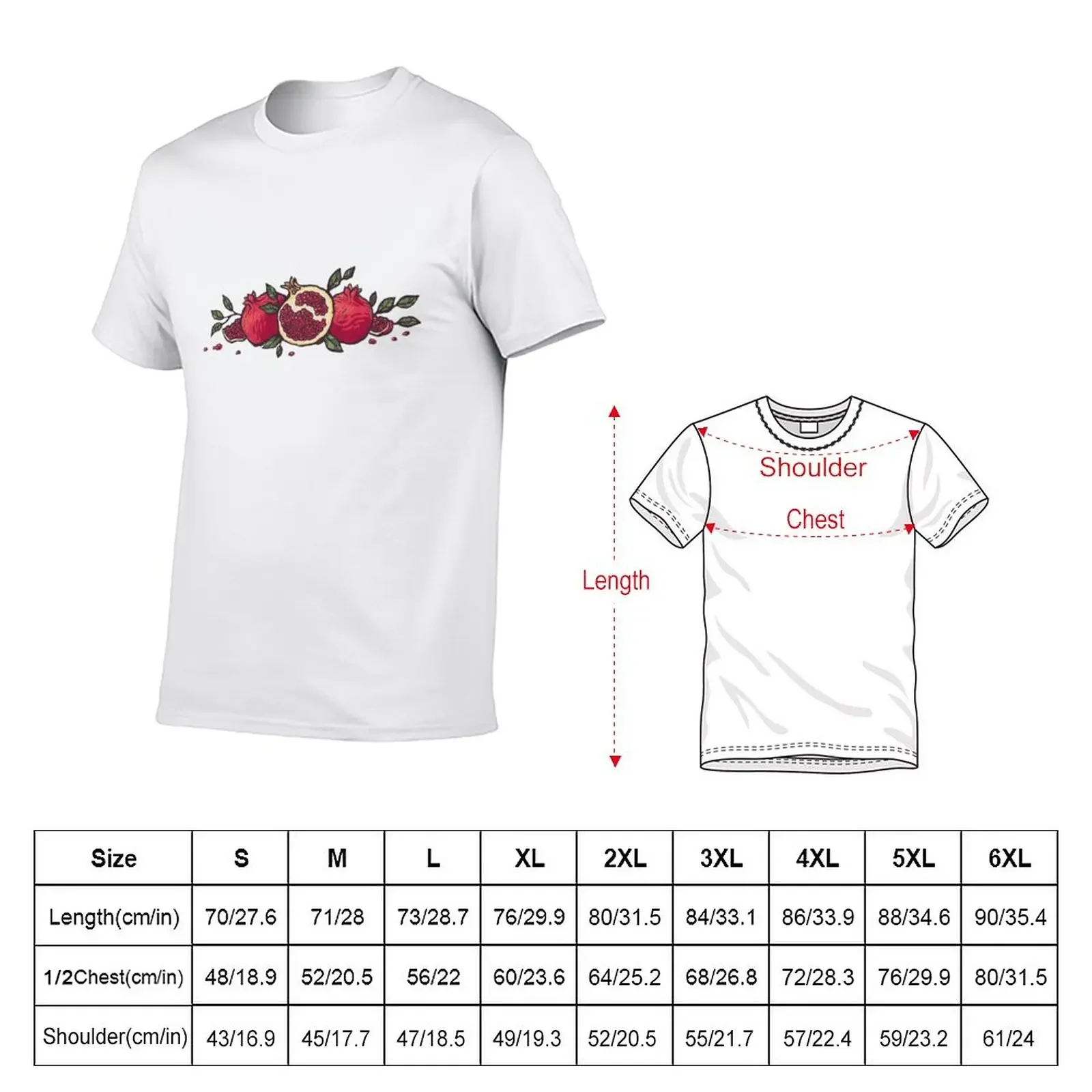 New Red pomegranates on white T-Shirt oversized anime clothes sports fans Men's clothing