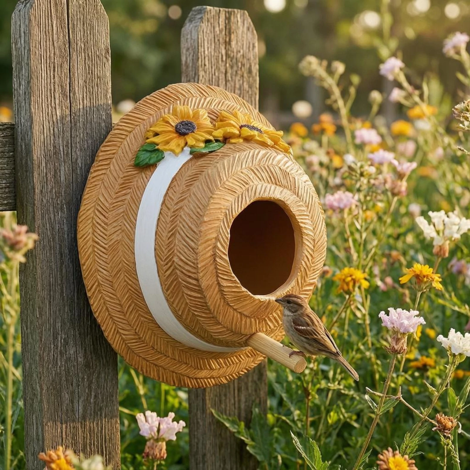 

Straw Hat Birdhouse Resin Sun-Shaped Bloom Birdhouse