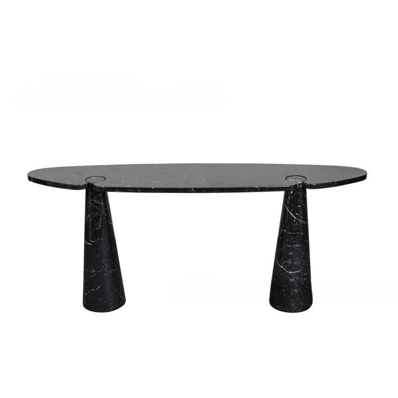 

Приставной столик из натурального черно-белого мрамора в стиле середины века для виллы или отеля, устанавливаемый у стены, с художественной подставкой для декора.