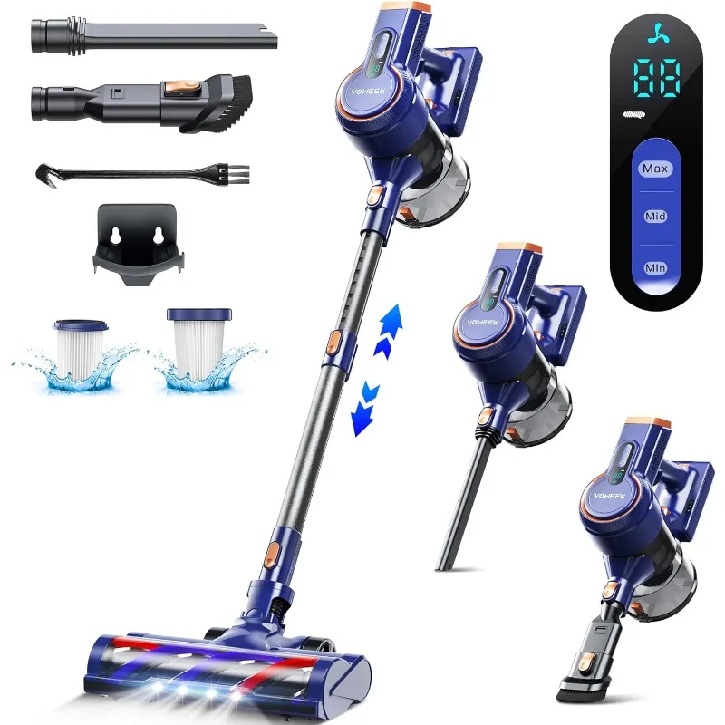 

Voweek Cordless Vacuum Cleaner, 6 in 1 Lightweight Stick Vacuum with 3 Power Modes, LED Display, Powerful Vacuum Cleaner