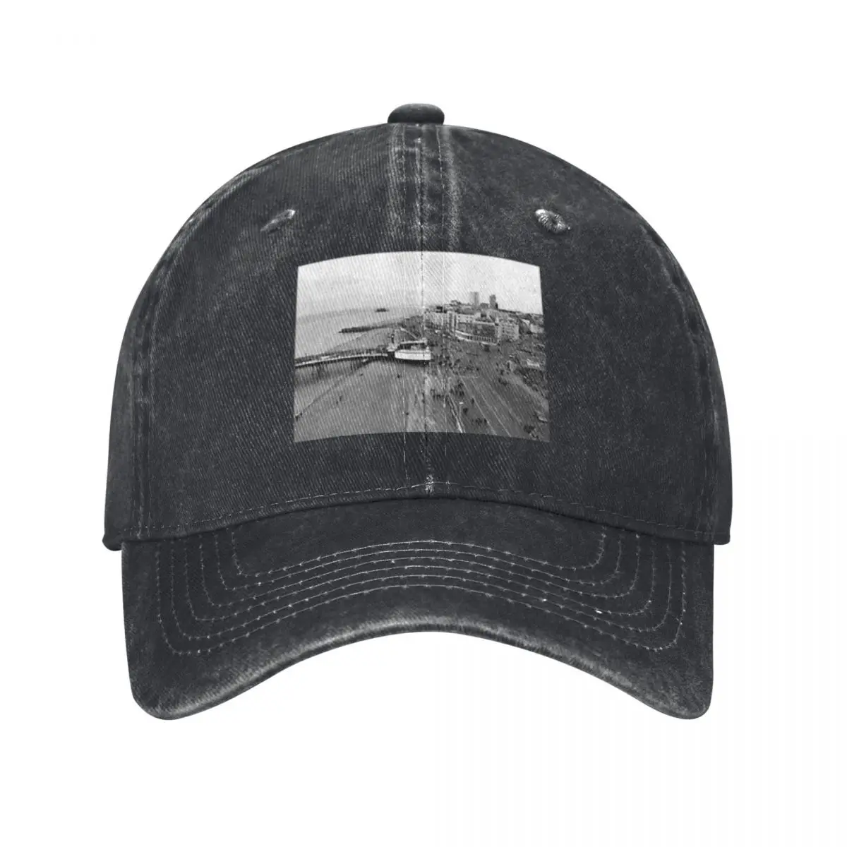 Brighton, Black And White Baseball Caps Vintage Denim Washed Headwear Unisex Style Outdoor Running Hats