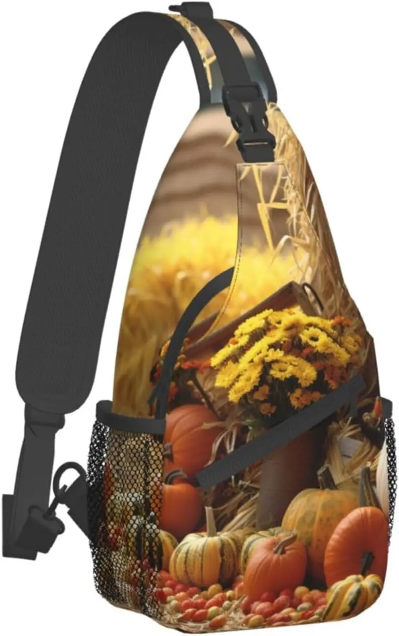 حقيبة ظهر بحمالة للخريف وعيد الشكر مطبوعة حقيبة صدر كروس قابلة للتعديل حقيبة كتف للسفر والمشي لمسافات طويلة حقيبة نهارية للجنسين #2