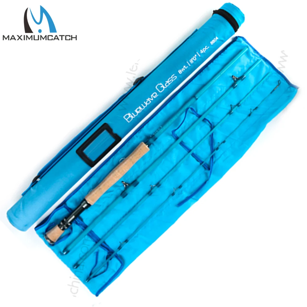 Maximumcatch Bluewave 8FT 8WT Saltwater Fly Rod Fast Action 4pc Fiberglass for Trout Salmon Bass Fishing Gear Equipment