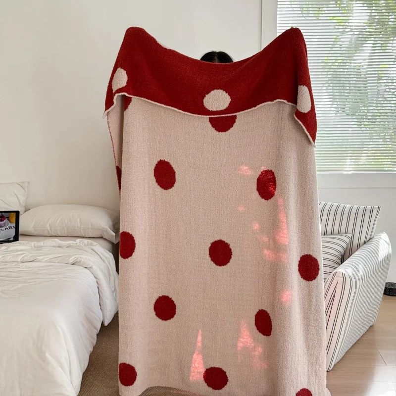 Soft Plush Blanket with round Dot Pattern for Nap Sofa Cover Korean Style Half Velvet Blanket Warm And Comfortable for All Se...