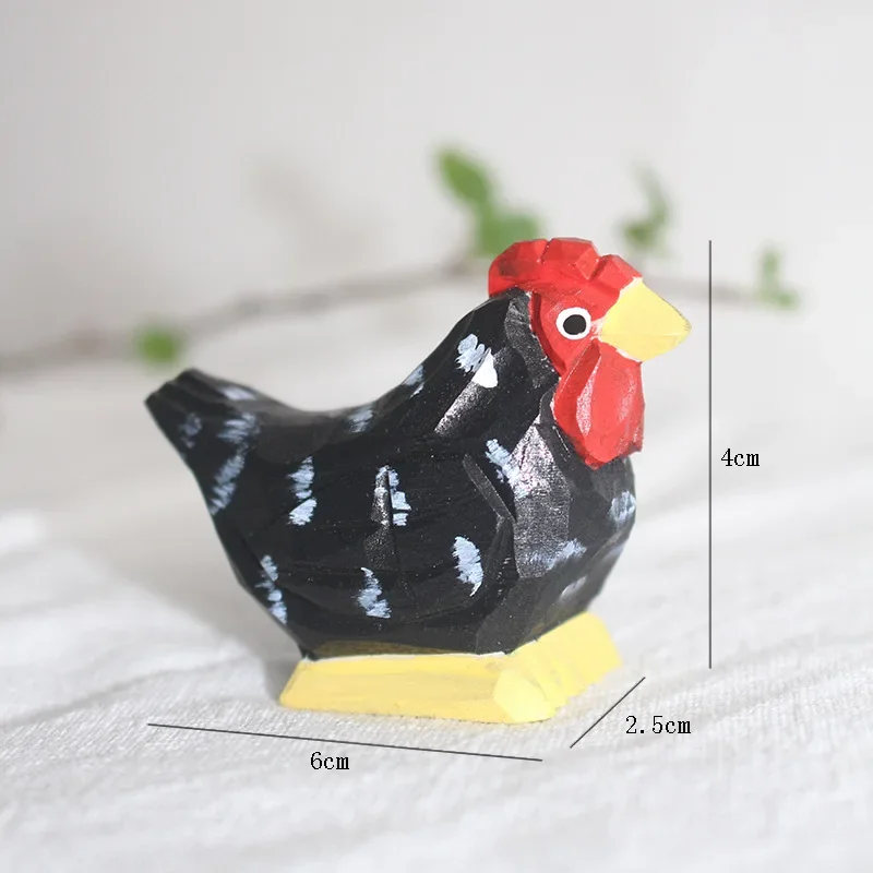 

New Cute Wooden Small Flower Rooster Figures Miniature Zodiac Chicken Animal Statuette Book Nook Ornament Cartoon Wooden Gift
