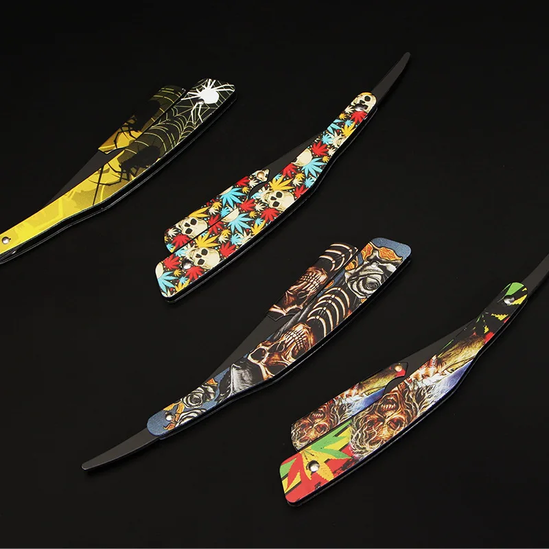 Kolorowe męskie narzędzia fryzjerskie do golenia ostrze do włosów maszynka do golenia czarny składany nóż do golenia ze stali nierdzewnej prosty uchwyt bezpieczeństwa Barbearia